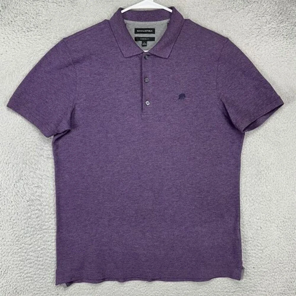 Banana Republic Polo Shirt Adult Large Purple Standard Fit Stretch Rugby Mens